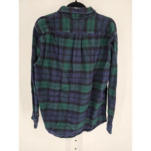Lands End Mens Sz L Long Sleeve Button Up Flannel Shirt Blue Green Plaid - Picture 4 of 4